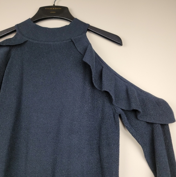 SOLUTIONS Black Cold Shoulder Knit Sweater Dress - Picture 7 of 7